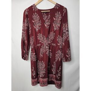 Madewell Maroon Floral Silk Dress Pockets Lined Womens Size 6